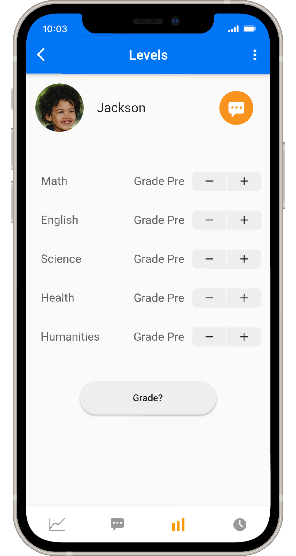 Customize Quiz App Grade Level for each Child